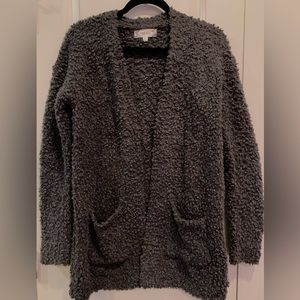 teddy/sherpa soft cardigan charcoal colored with front pockets size small